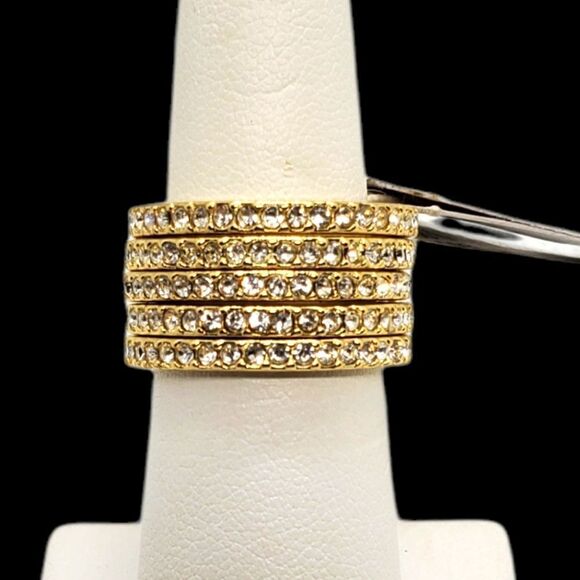 NWT Michela Currone Gold Rhinestone Layered Ring - Picture 1 of 6